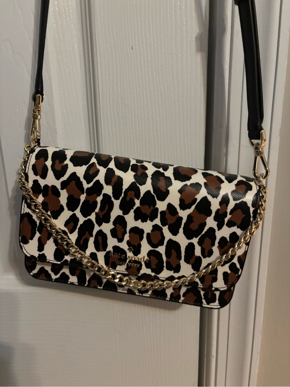 kate spade Leopard Print Crossbody in White, Brown & Black
